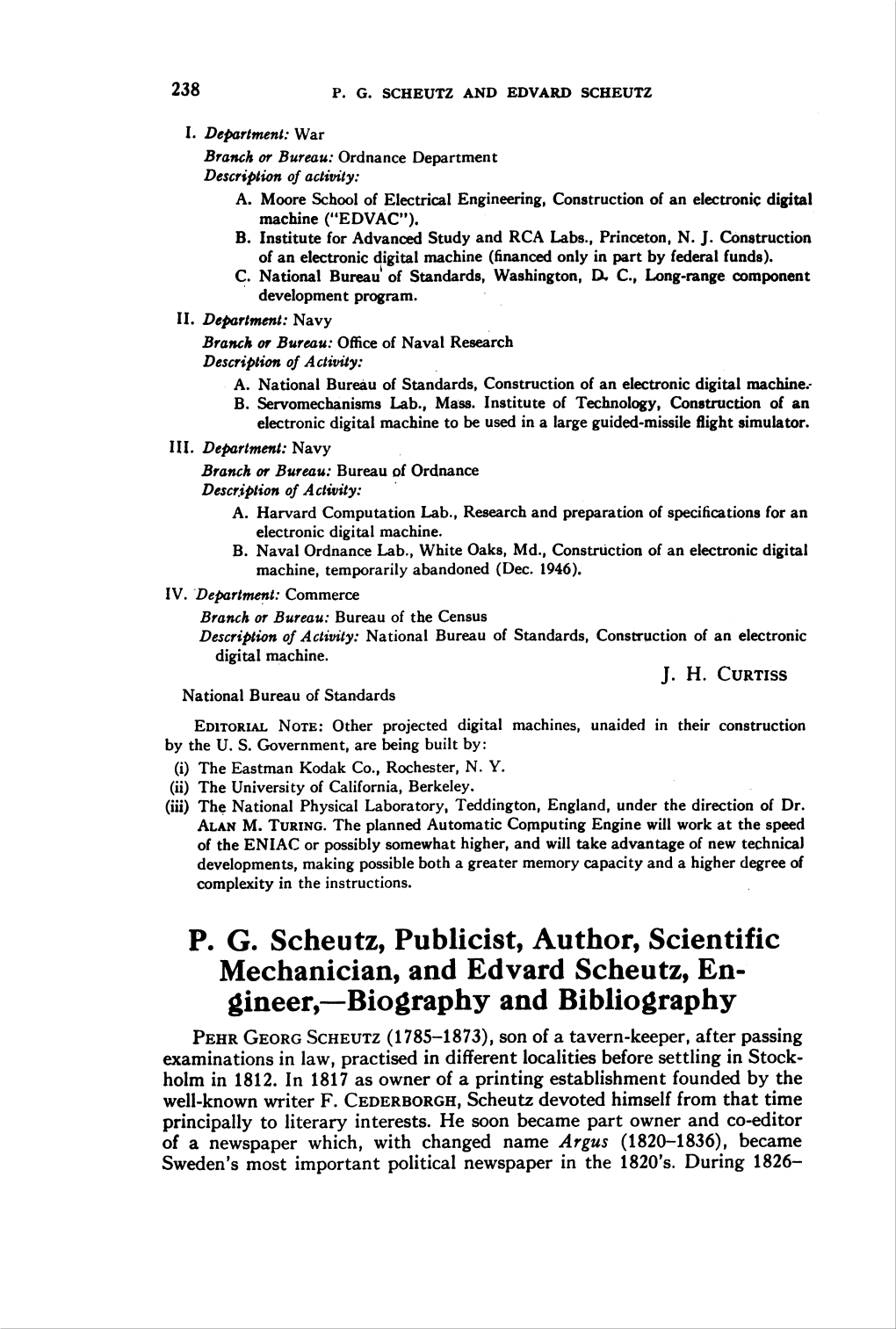 P. G. Scheutz, Publicist, Author, Scientific Gineer—Biography And