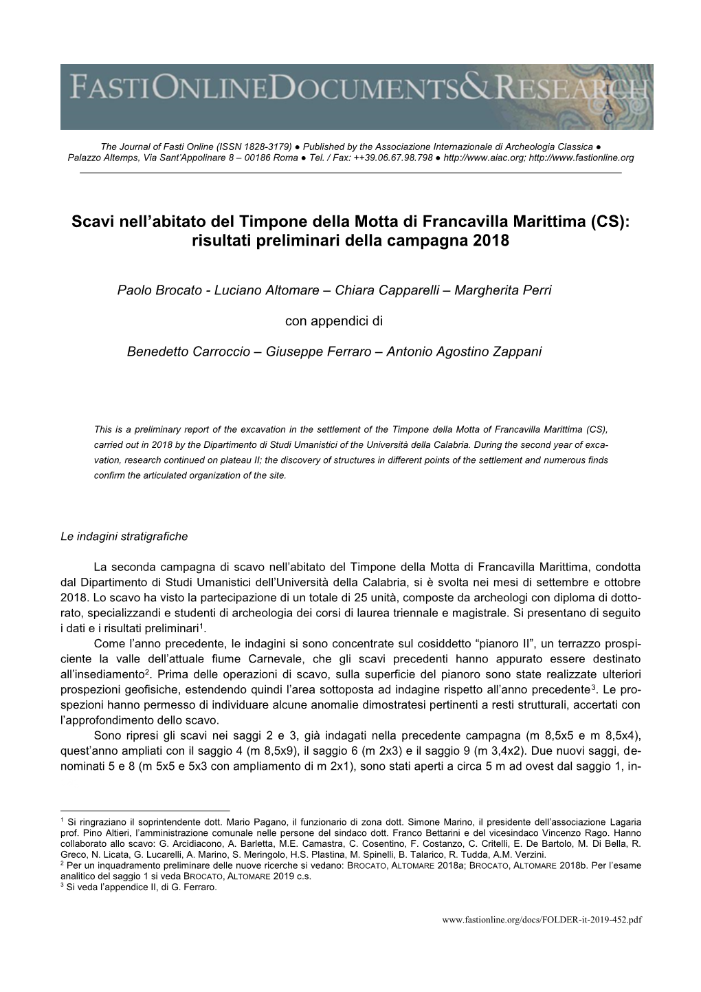 Scavi Nell'abitato Del Timpone Della Motta Di Francavilla Marittima (CS)