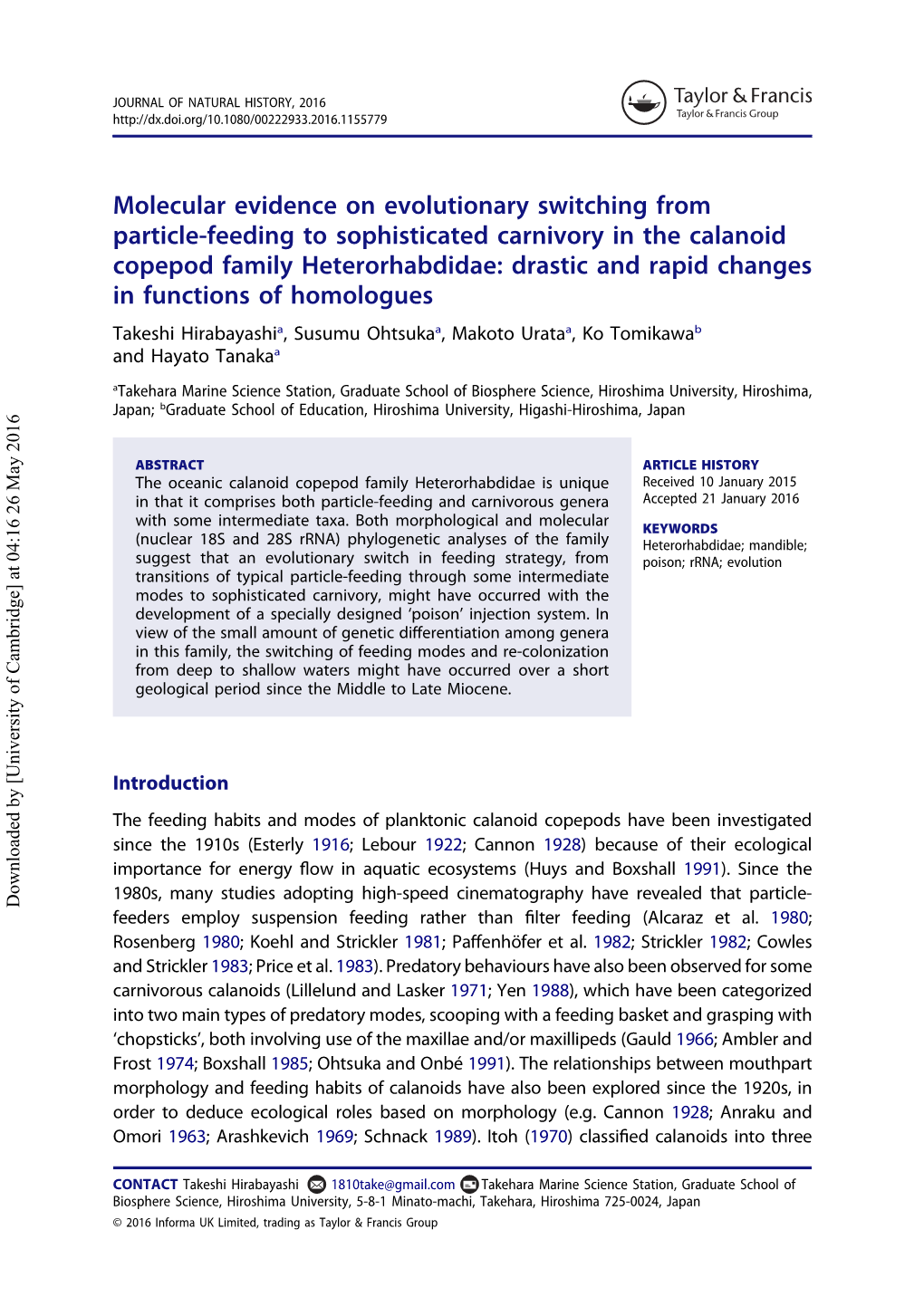 Molecular Evidence on Evolutionary Switching from Particle-Feeding To