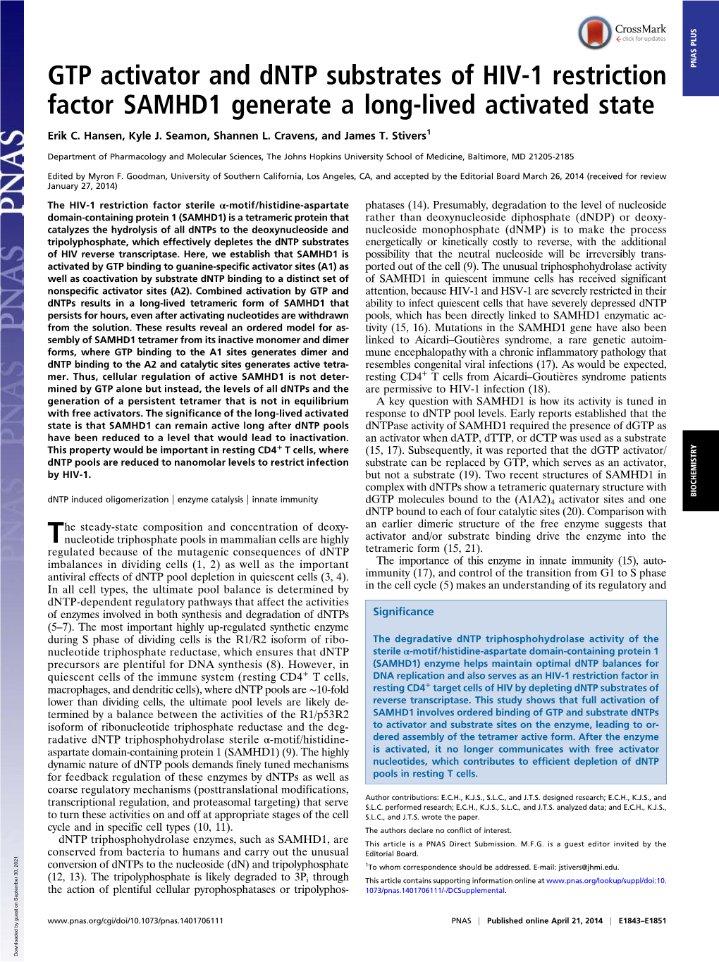 GTP Activator and Dntp Substrates of HIV-1 Restriction Factor SAMHD1