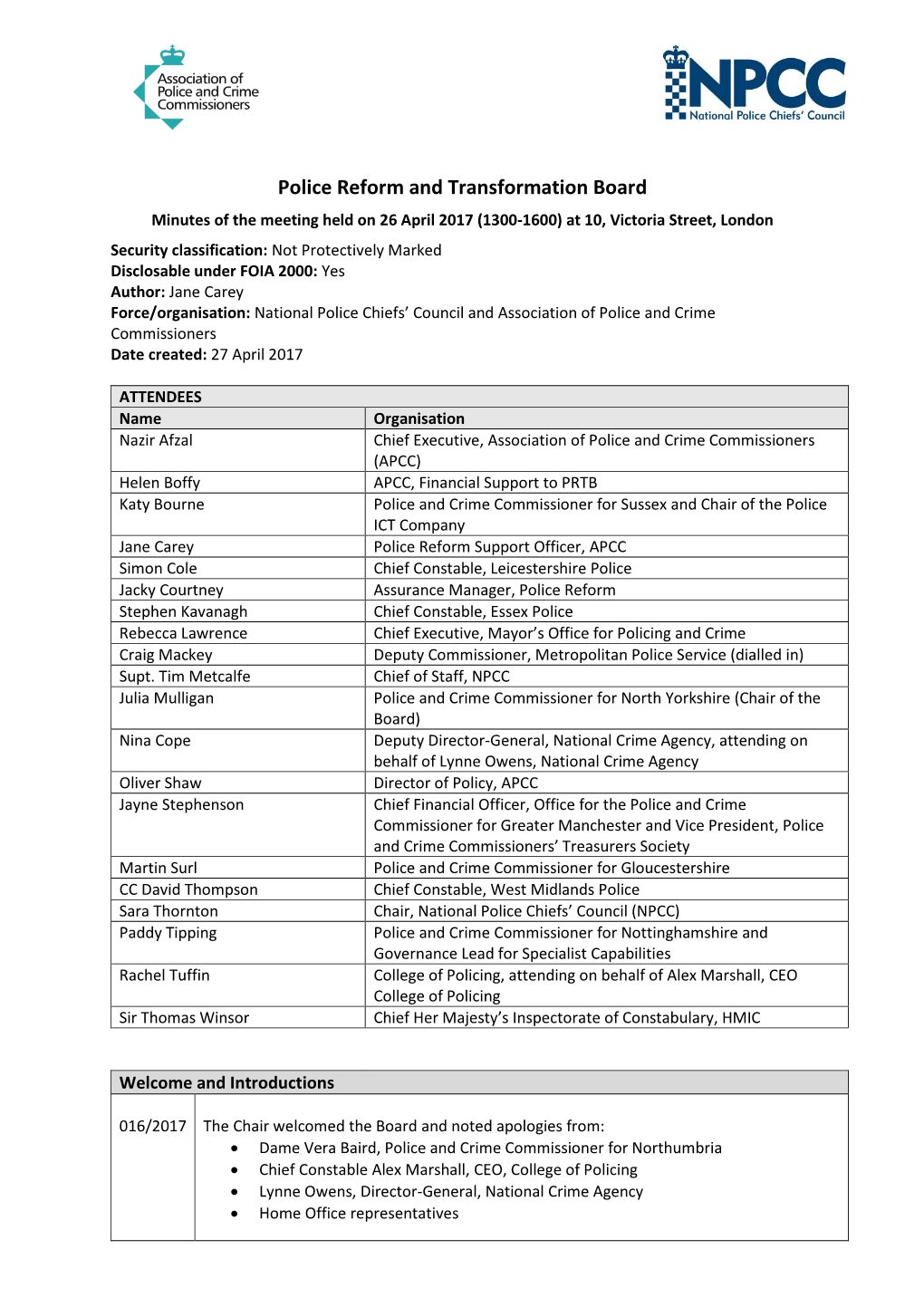 Police Reform and Transformation Board