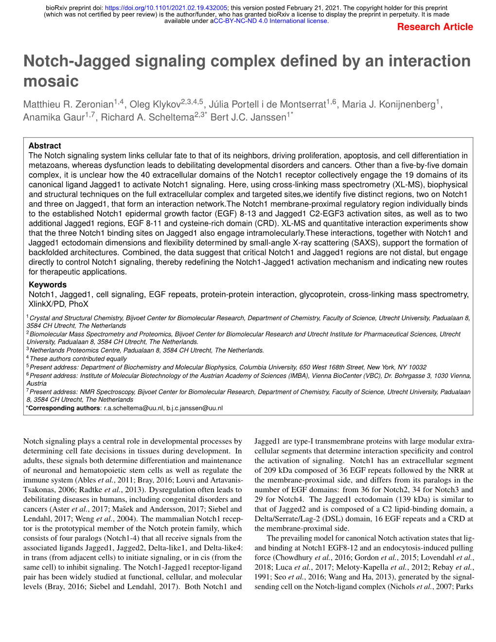 Notch-Jagged Signaling Complex Defined by an Interaction Mosaic