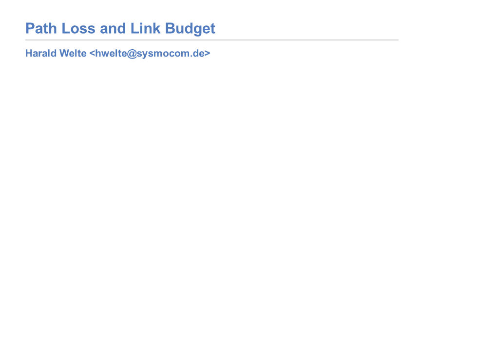 Path Loss and Link Budget