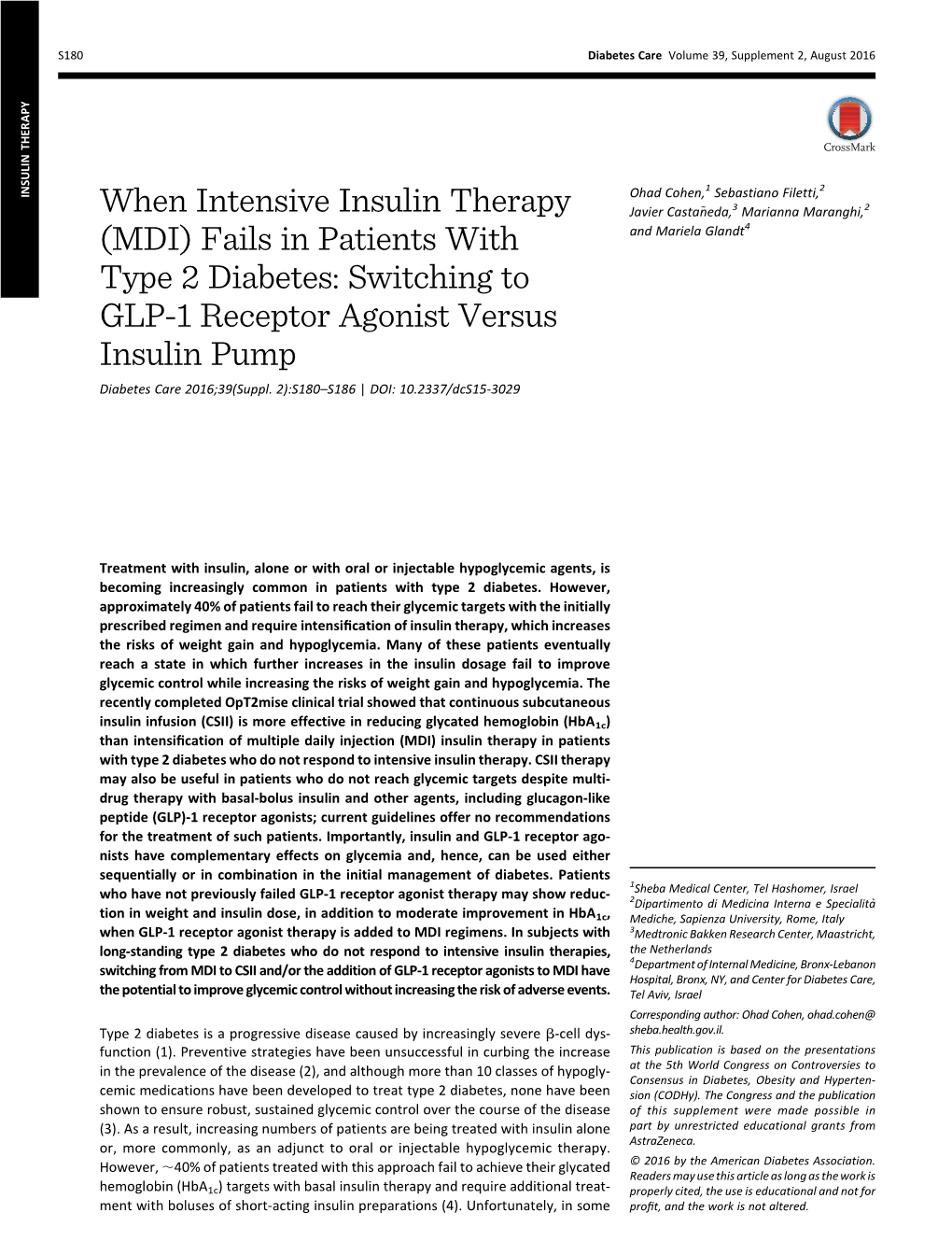 When Intensive Insulin Therapy (MDI)