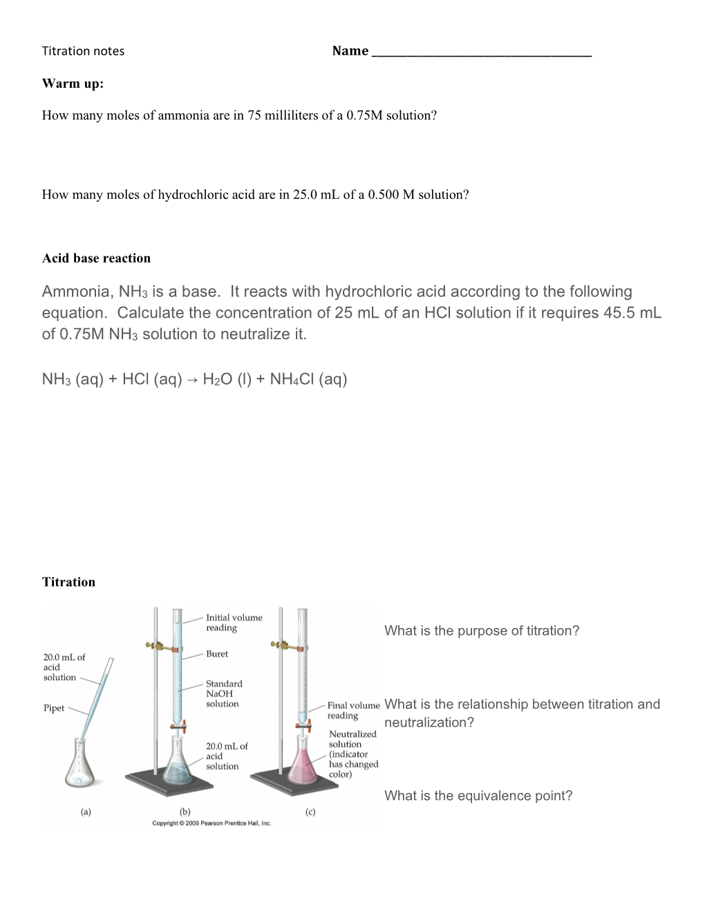 Ammonia, NH3 Is a Base. It Reacts with Hydrochloric Acid According to the Following Equation