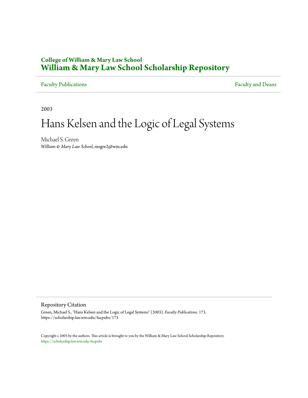 Hans Kelsen and the Logic of Legal Systems Michael S