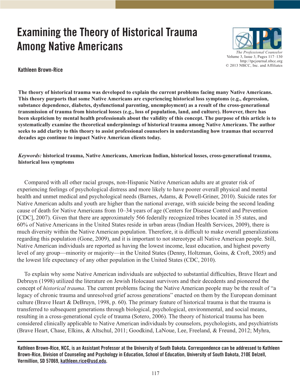 Examining the Theory of Historical Trauma Among Native Americans