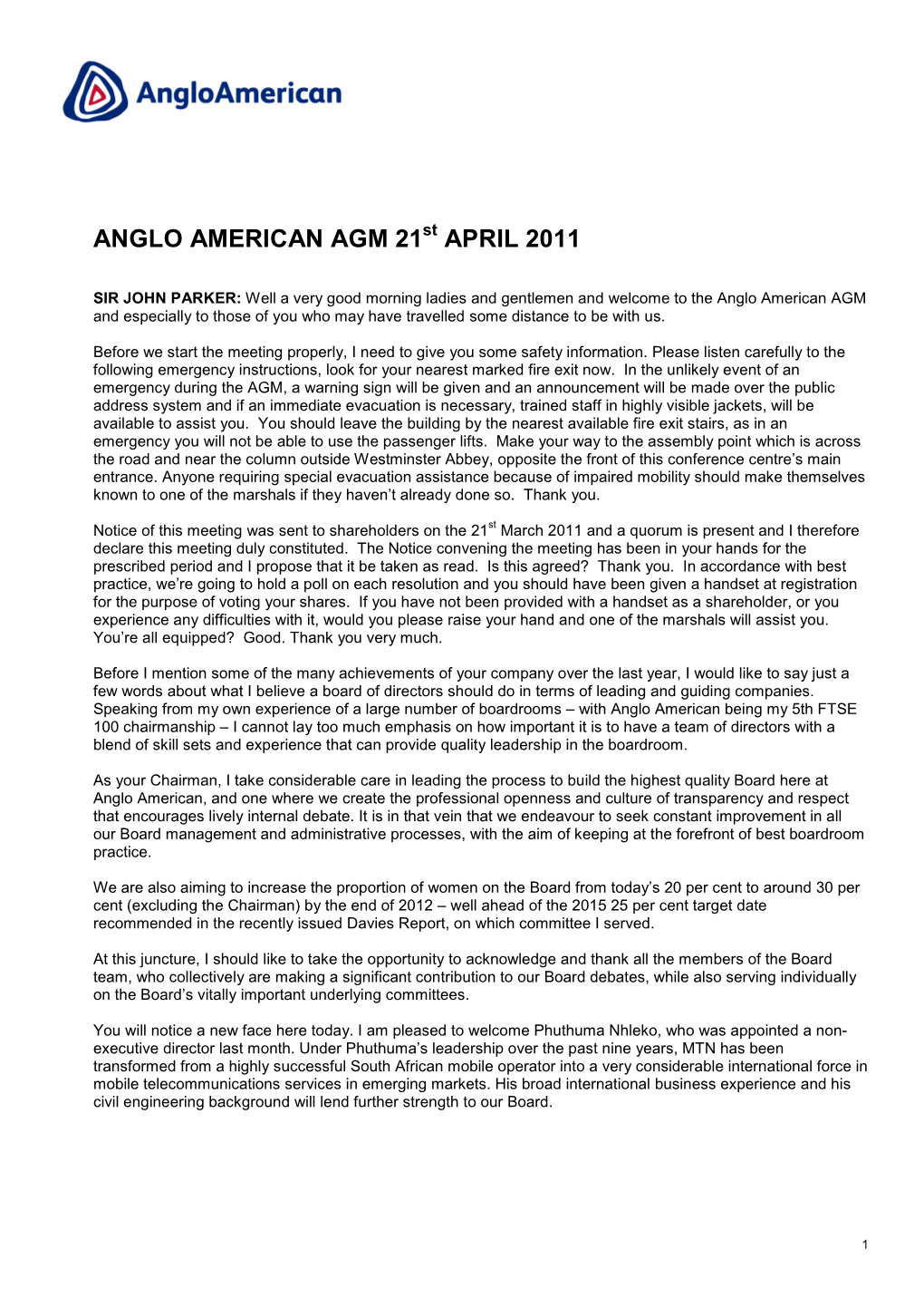 Anglo American AGM Transcript