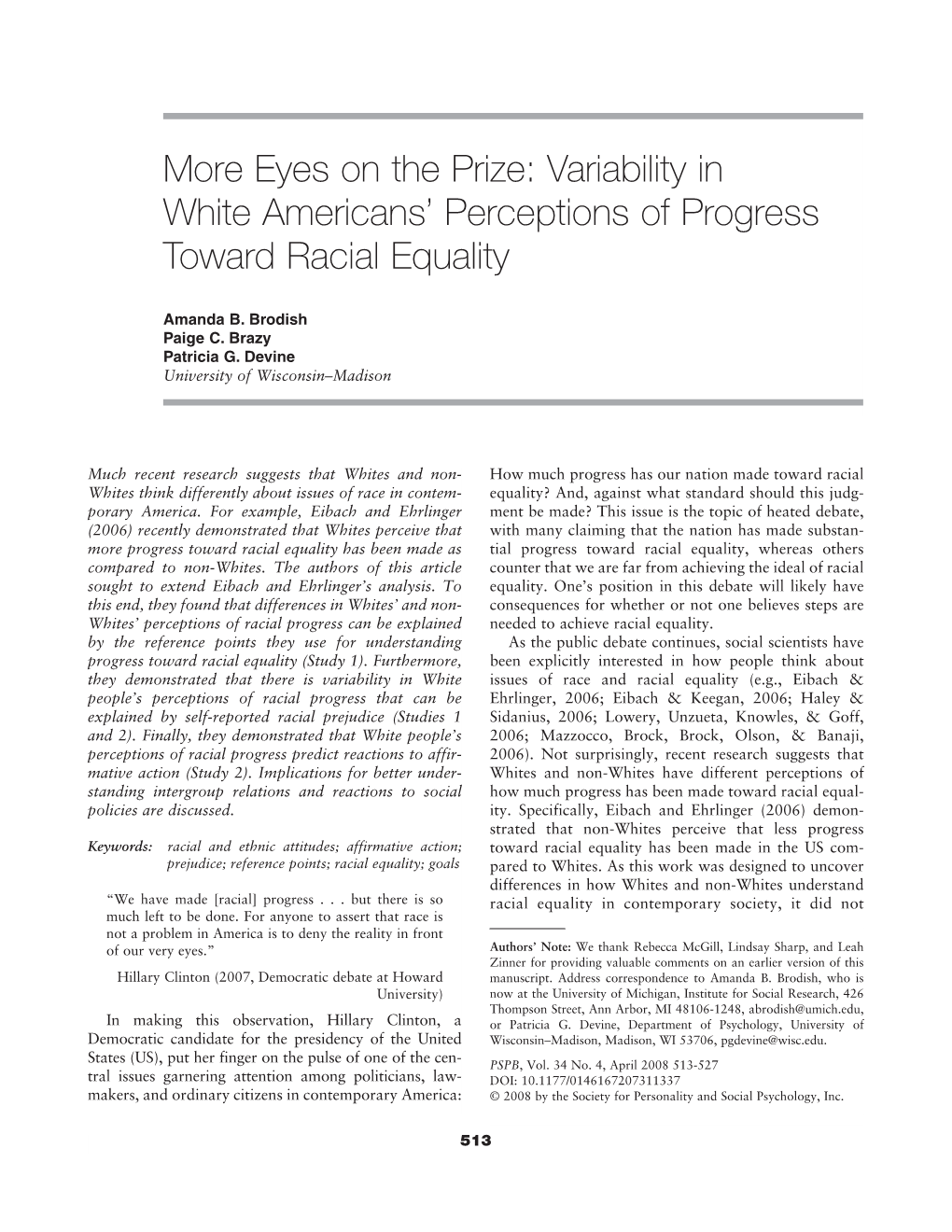 More Eyes on the Prize: Variability in White Americans' Perceptions Of