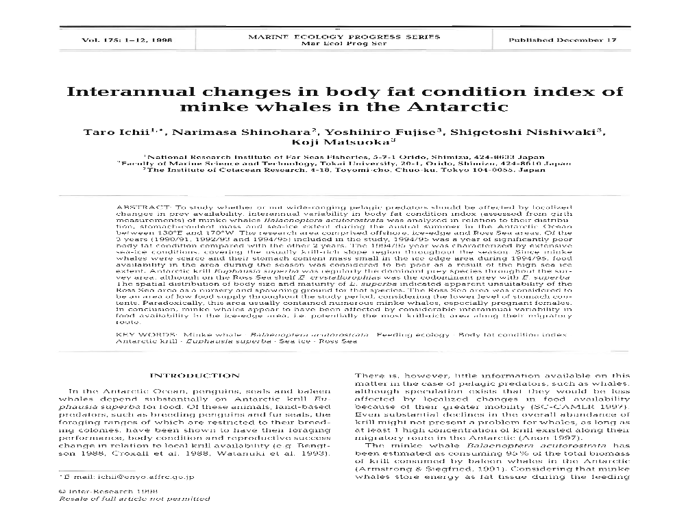 Interannual Changes in Body Fat Condition Index of Minke Whales in the Antarctic