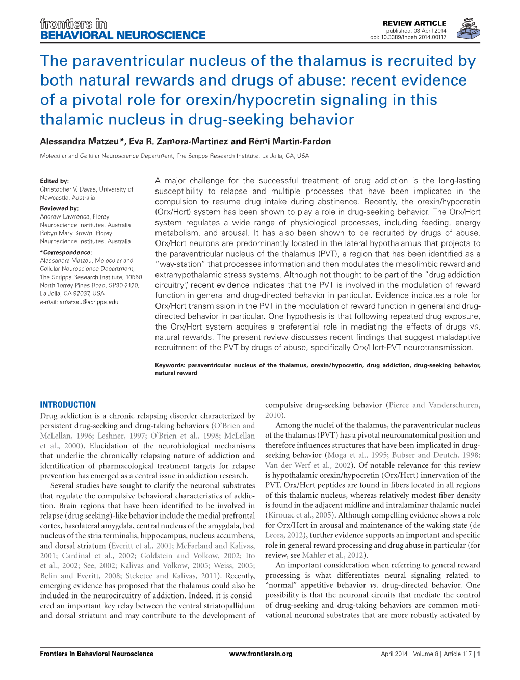 The Paraventricular Nucleus of the Thalamus Is Recruited by Both