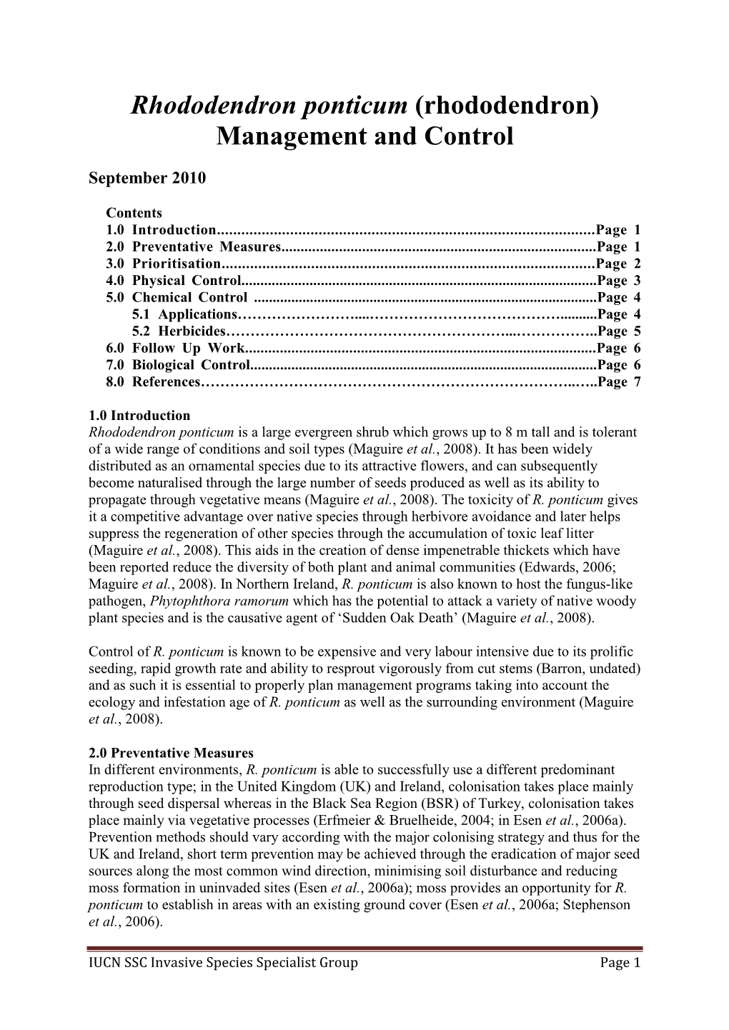 Rhododendron Ponticum (Rhododendron) Management and Control