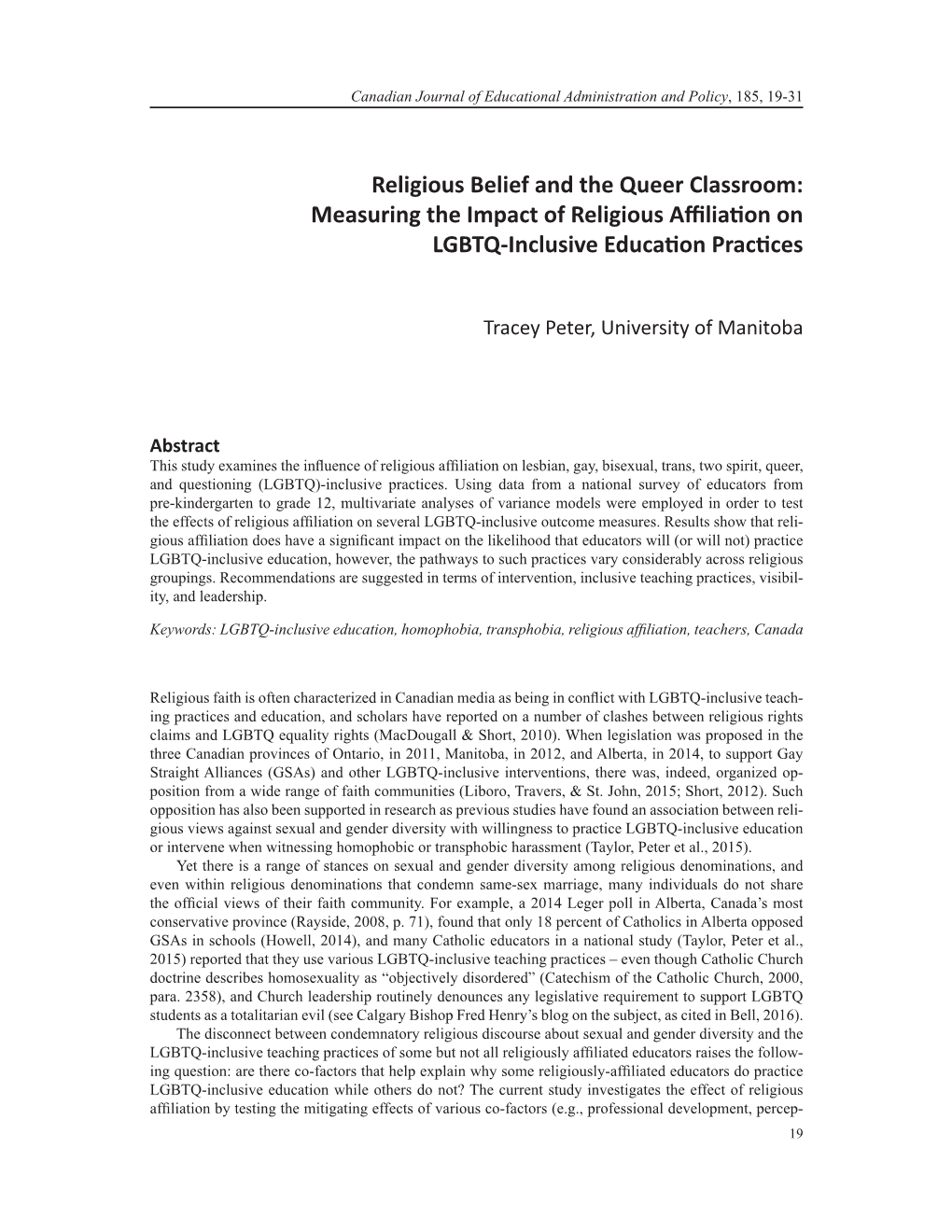 Measuring the Impact of Religious Affiliation on LGBTQ-Inclusive Education Practices