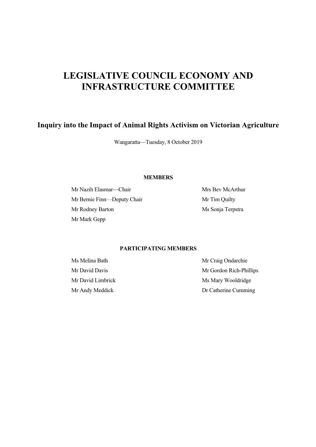 Legislative Council Economy and Infrastructure Committee