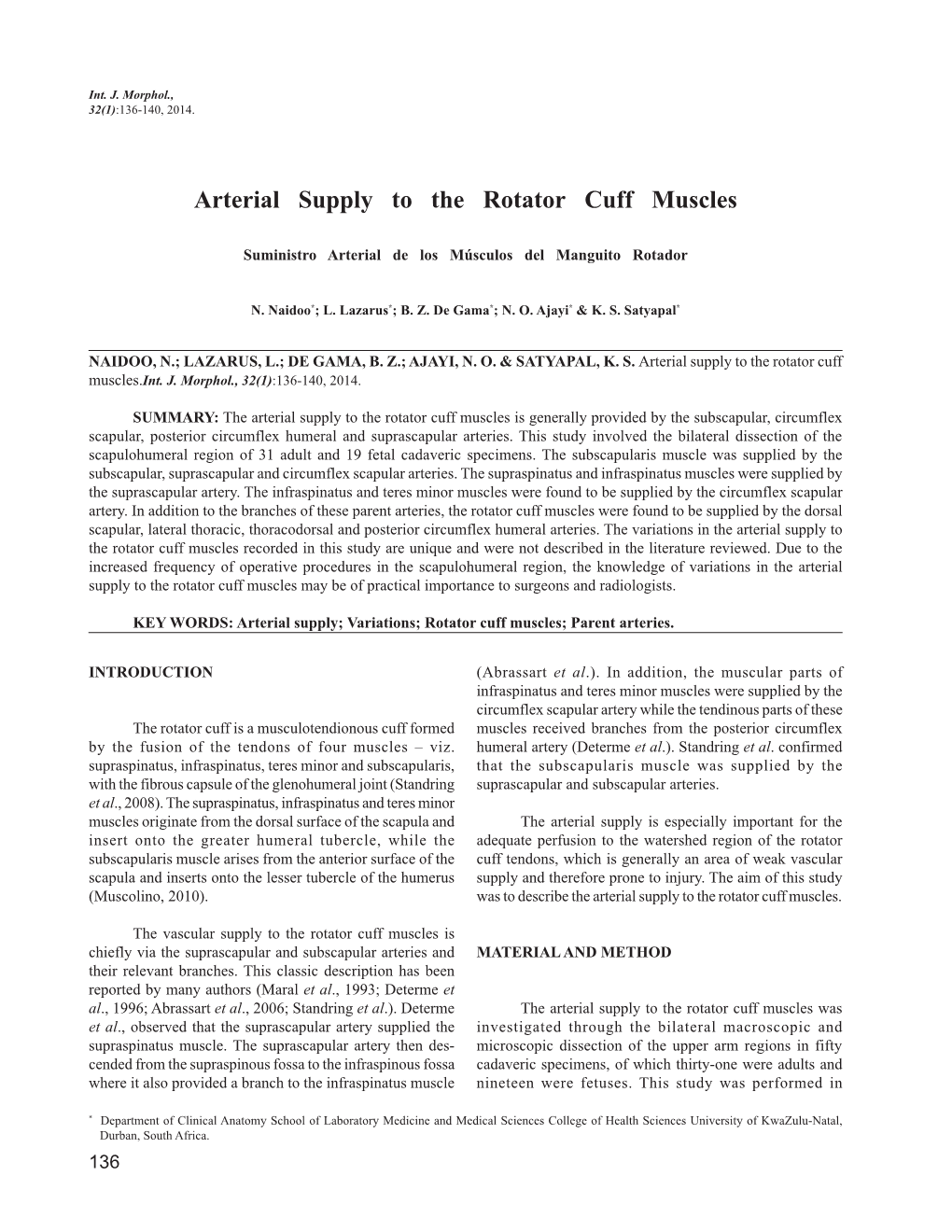 Arterial Supply to the Rotator Cuff Muscles