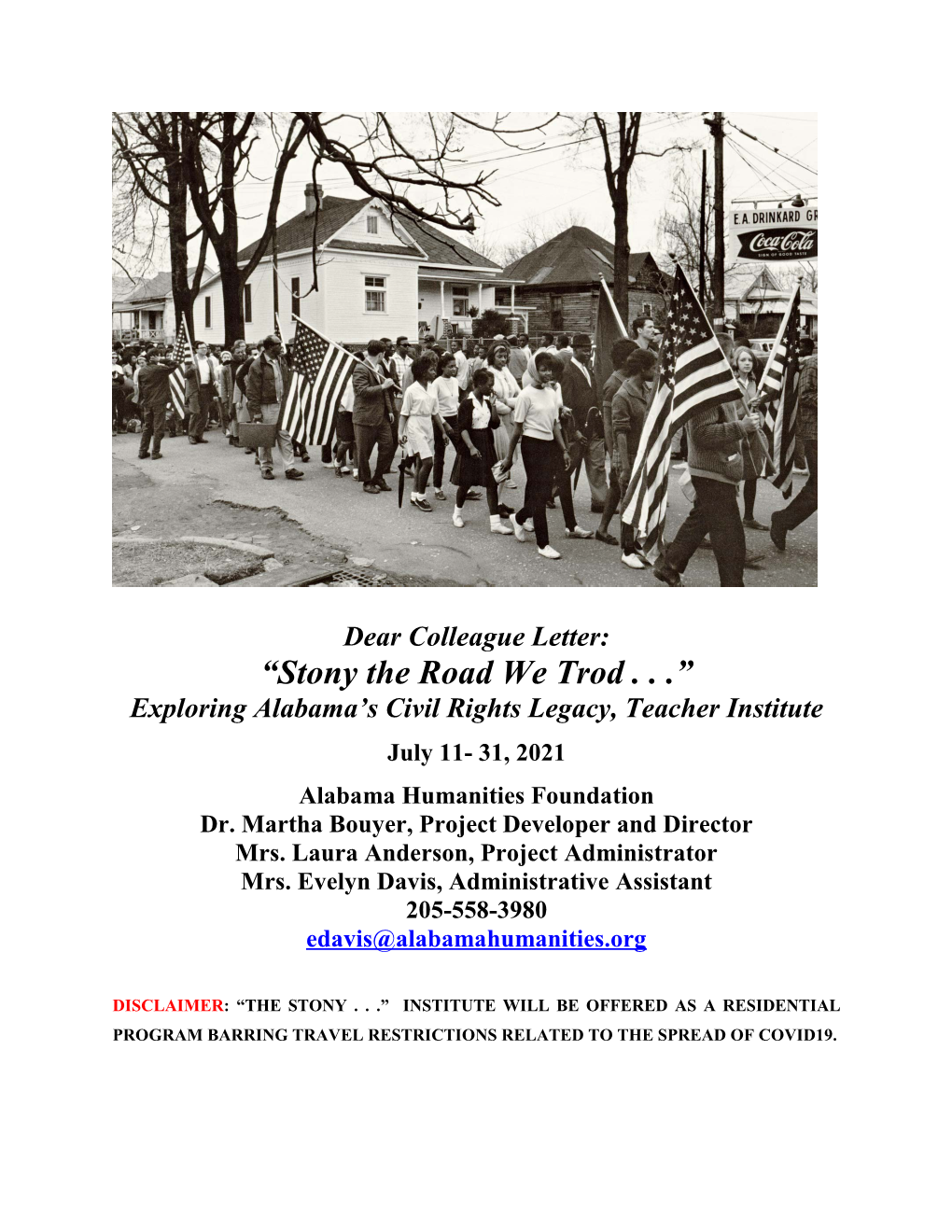 “Stony the Road We Trod . . .” Exploring Alabama’S Civil Rights Legacy, Teacher Institute