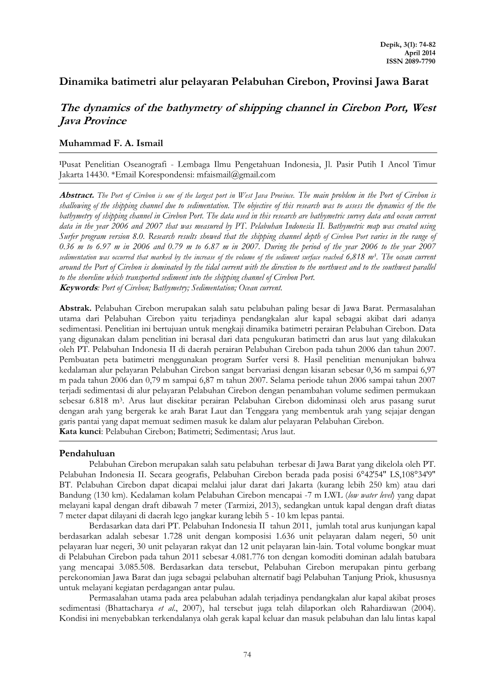 The Dynamics of the Bathymetry of Shipping Channel in Cirebon Port, West Java Province