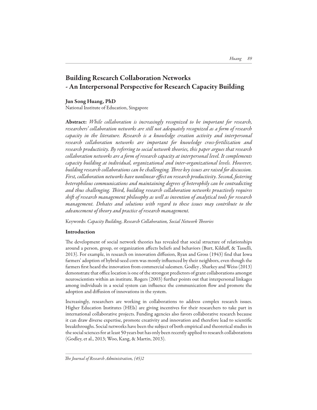 Building Research Collaboration Networks - an Interpersonal Perspective for Research Capacity Building