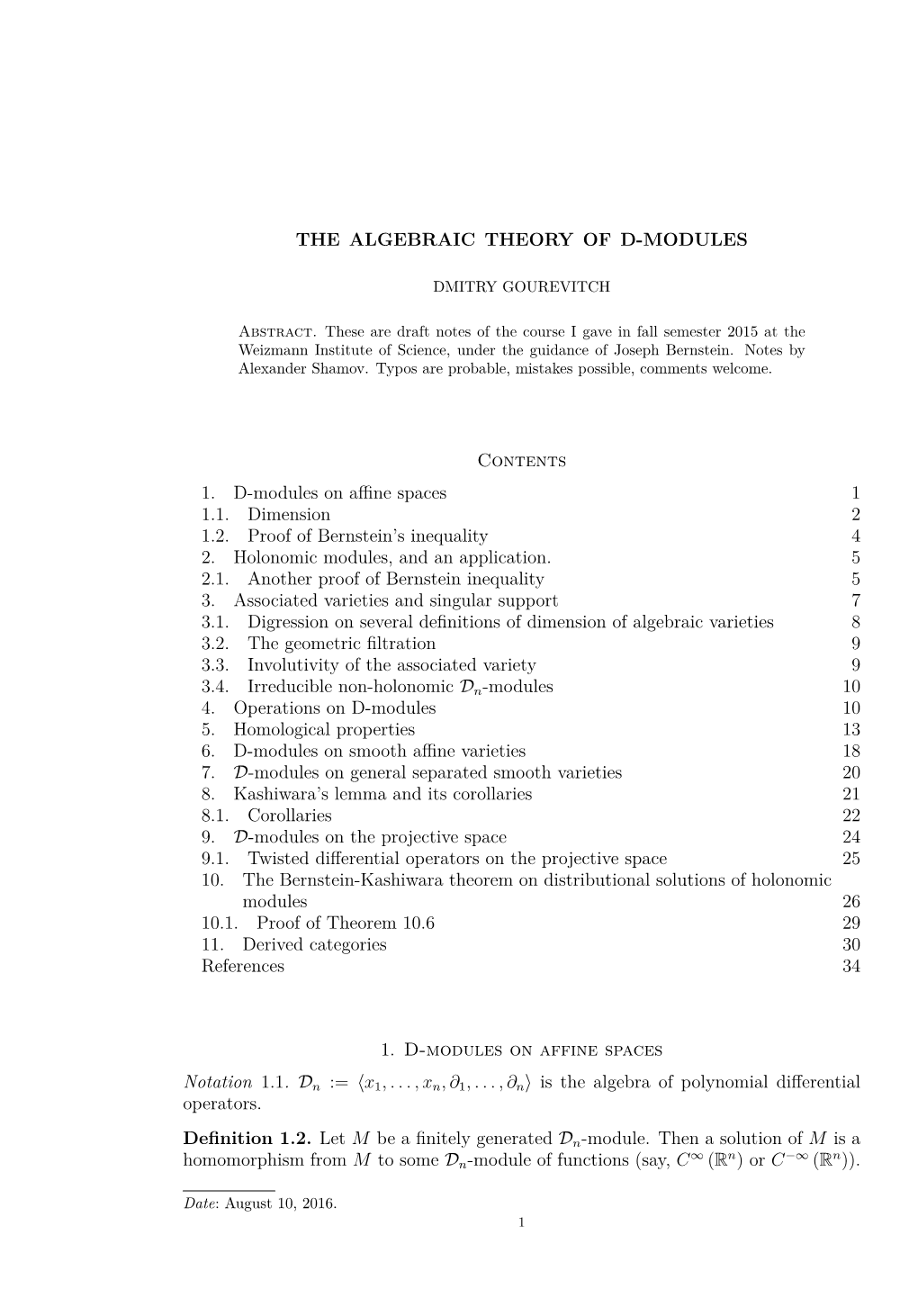 The Algebraic Theory of D-Modules