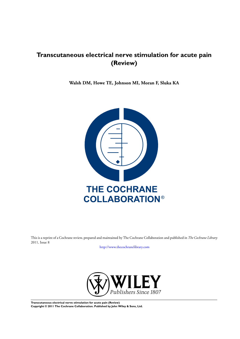 Transcutaneous Electrical Nerve Stimulation for Acute Pain (Review)