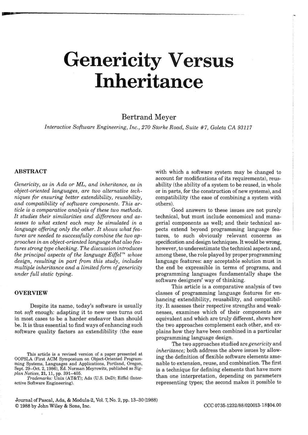 Genericity Vs Inheritance