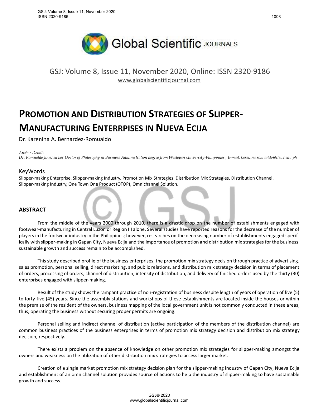 PROMOTION and DISTRIBUTION STRATEGIES of SLIPPER- MANUFACTURING ENTERRPISES in NUEVA ECIJA Dr