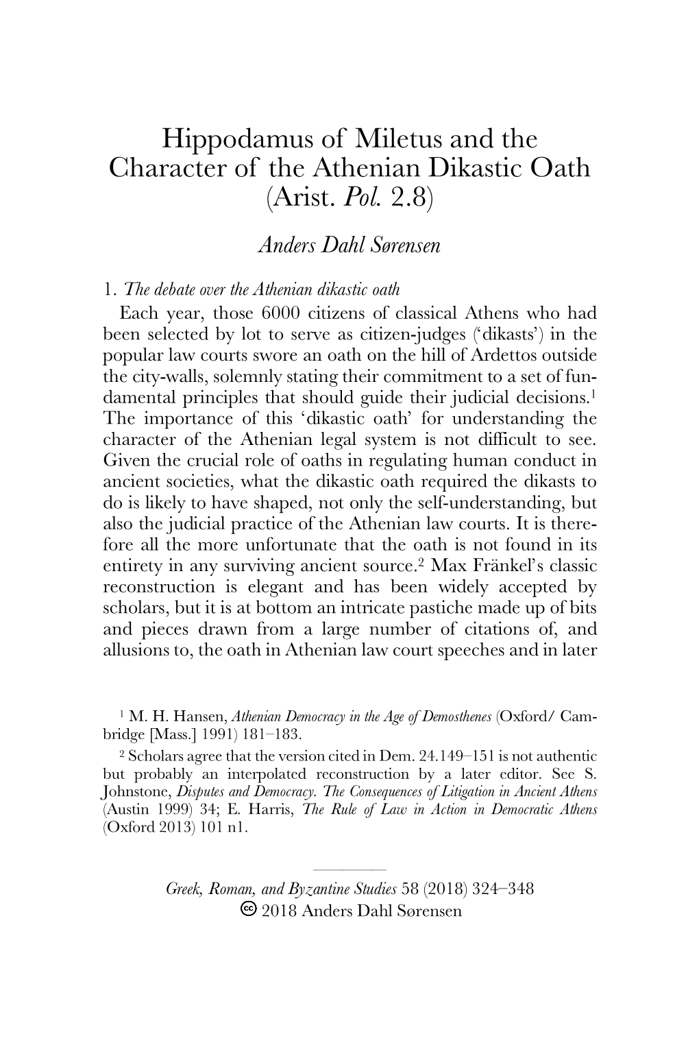 Hippodamus of Miletus and the Character of the Athenian Dikastic Oath (Arist