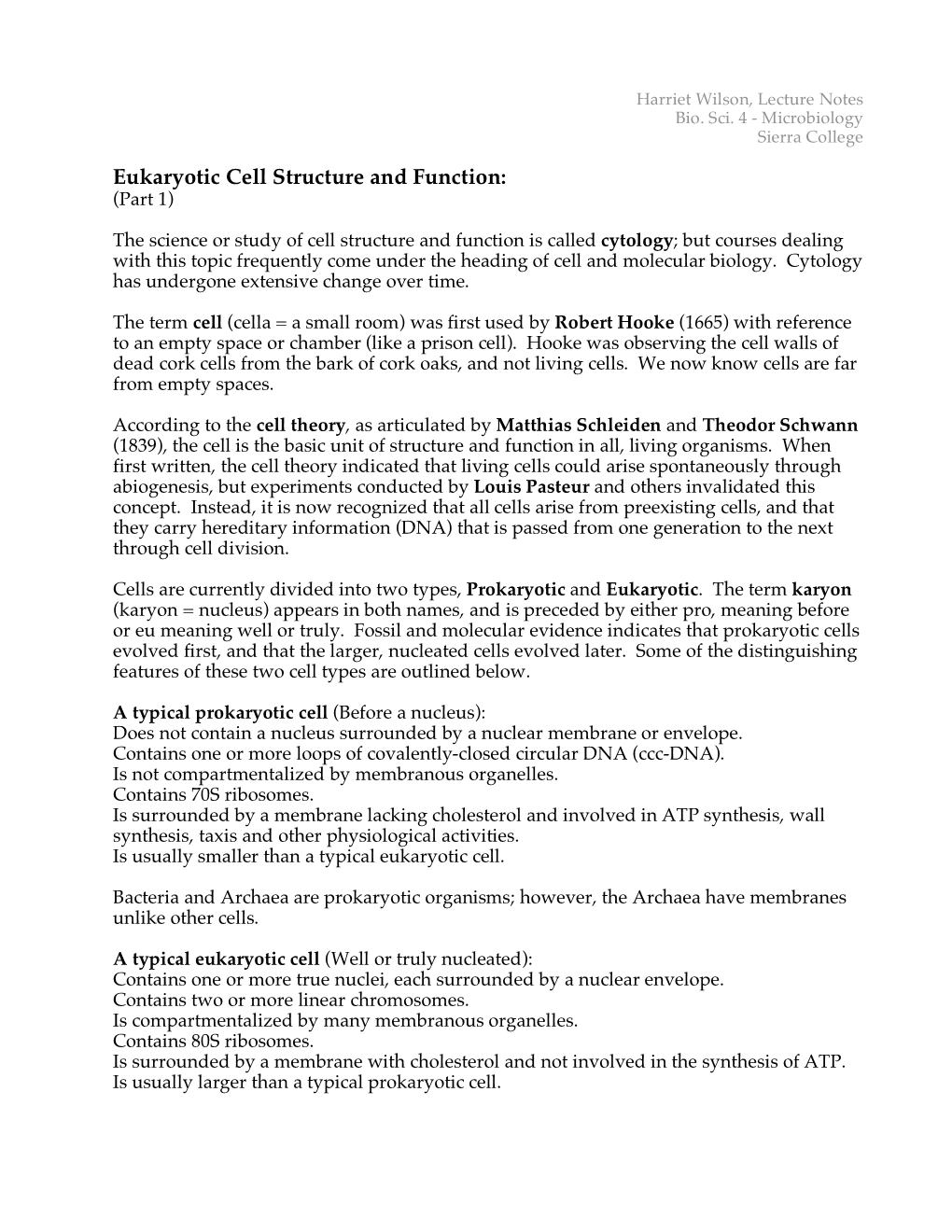 Eukaryotic Cell Structure and Function: (Part 1)