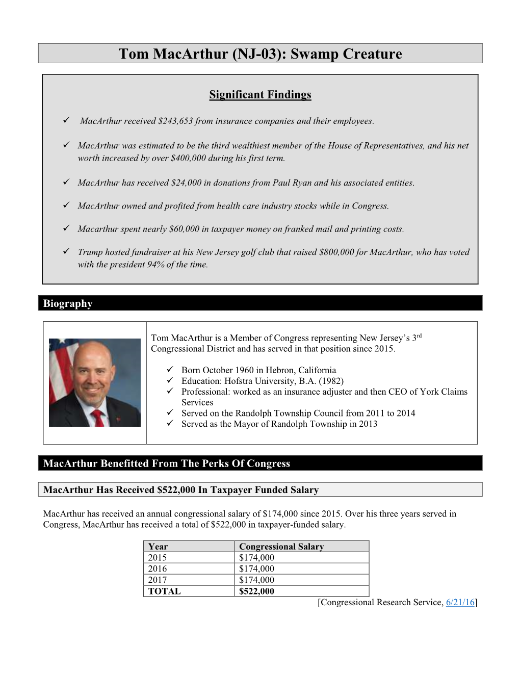 Tom Macarthur (NJ-03): Swamp Creature