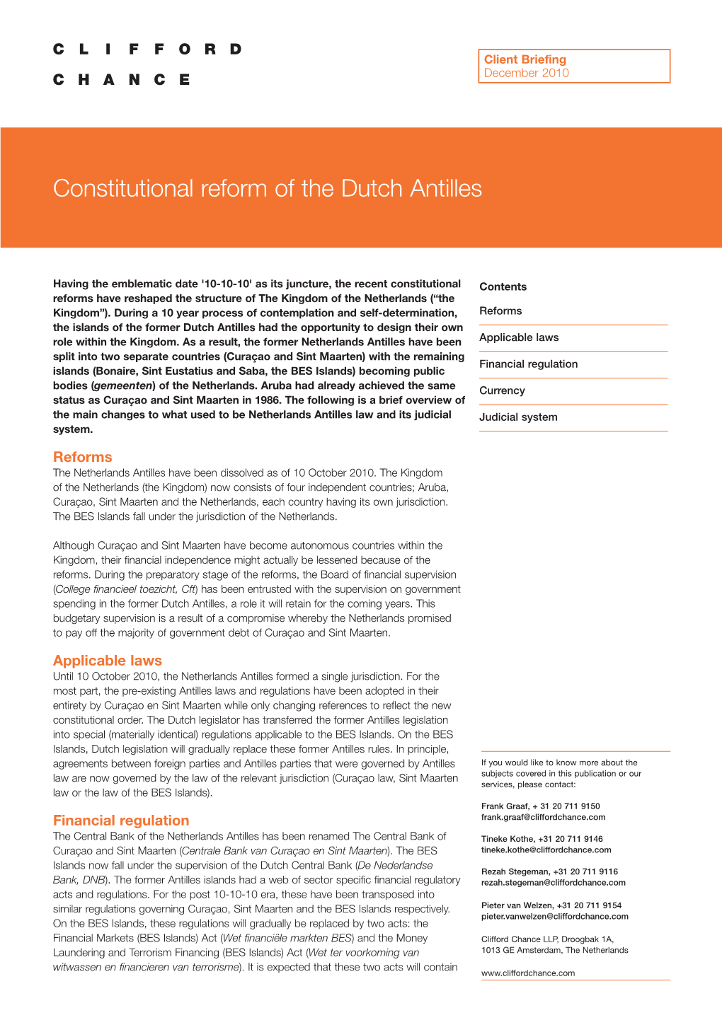 Constitutional Reform of the Dutch Antilles