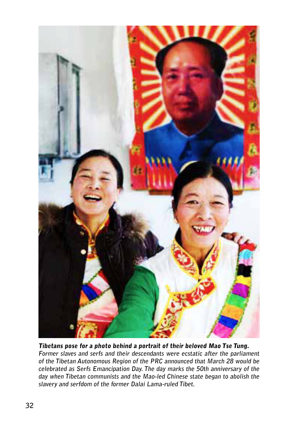 Tibetans Pose for a Photo Behind a Portrait of Their Beloved Mao Tse Tung