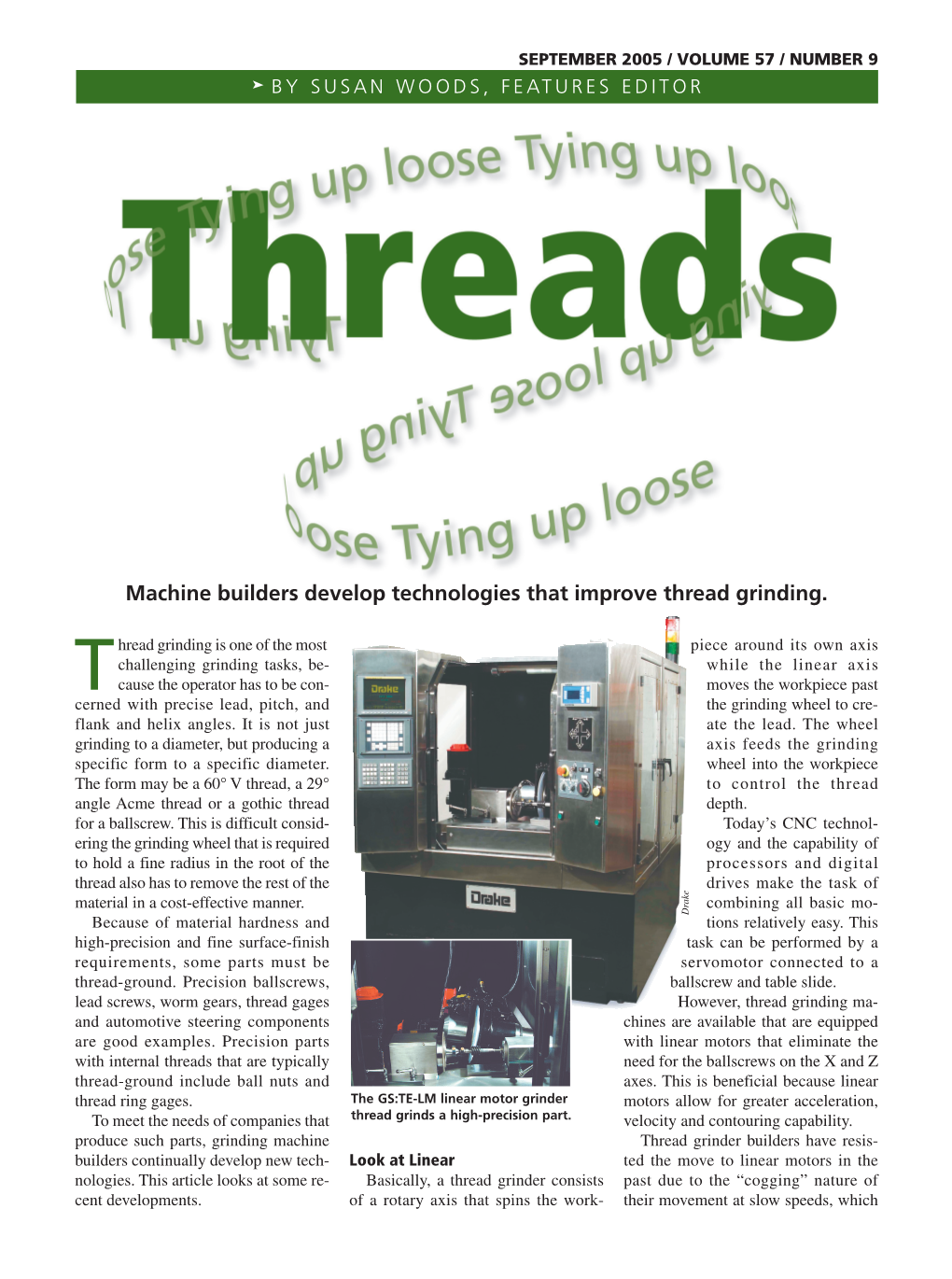 Machine Builders Develop Technologies That Improve Thread Grinding