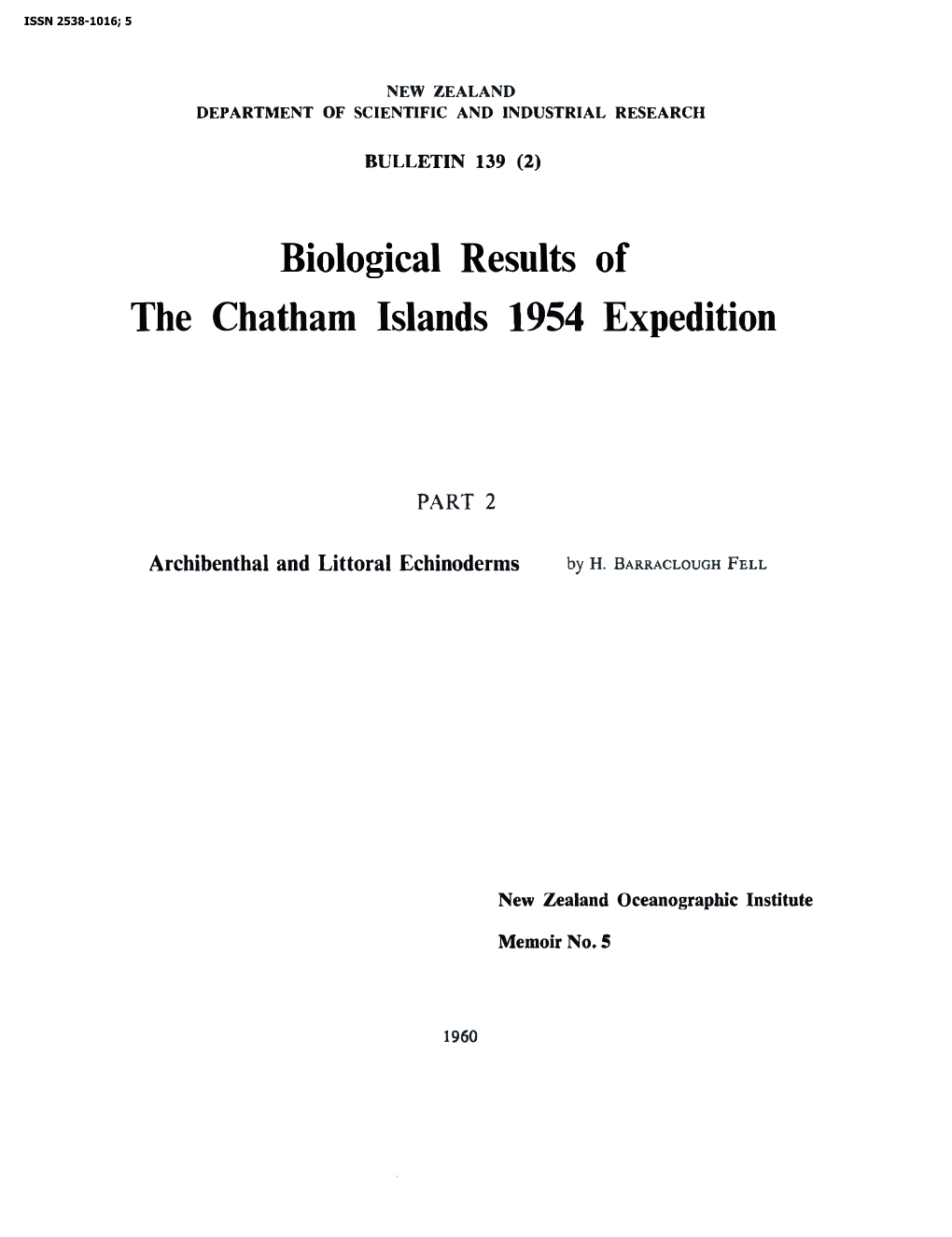 Archibenthal and Littoral Echinoderms of the Chatham Islands