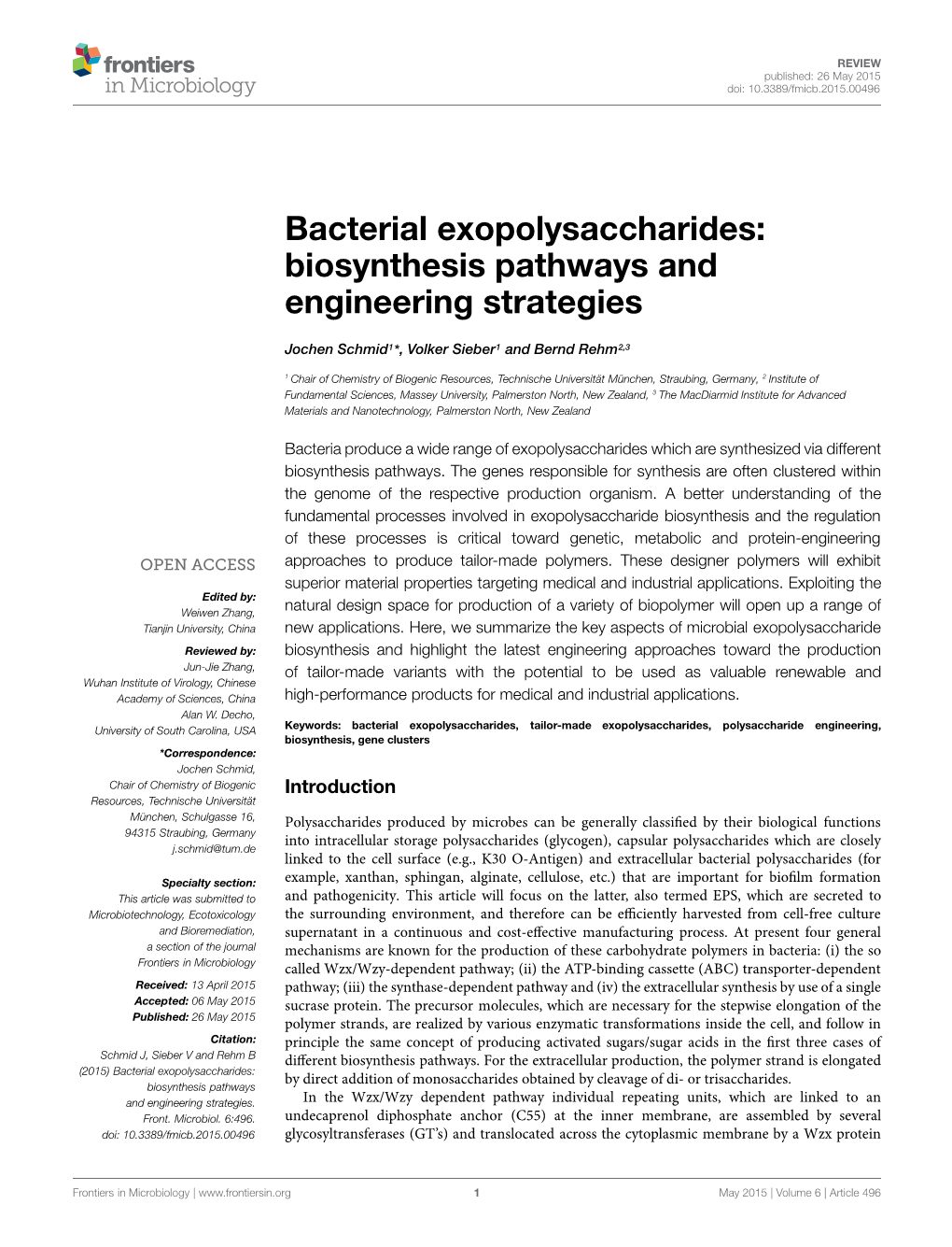 Bacterial Exopolysaccharides: Biosynthesis Pathways and Engineering Strategies