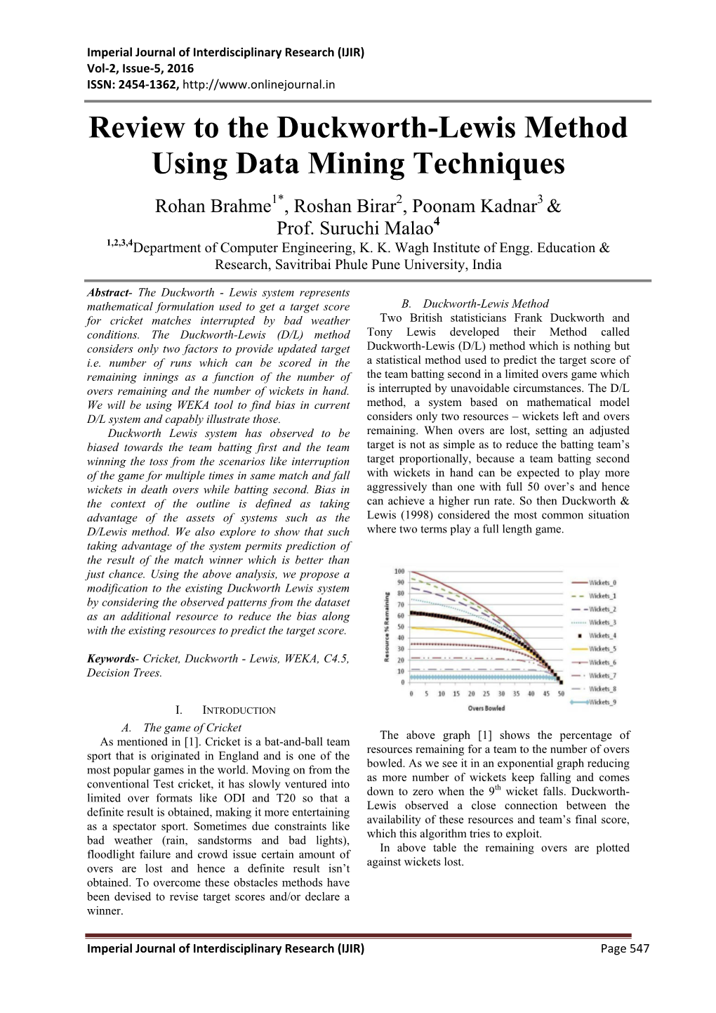 Review to the Duckworth-Lewis Method Using Data Mining Techniques