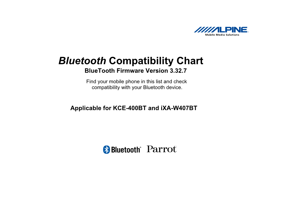 Bluetooth Compatibility Chart Bluetooth Firmware Version 3.32.7