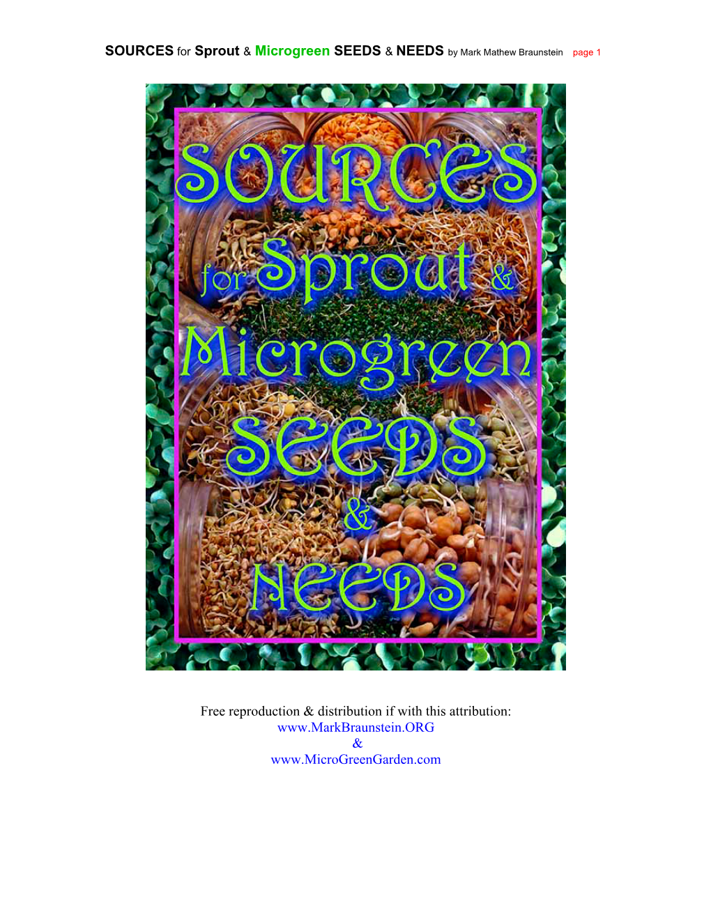 SOURCES for Microgreens Seeds and Needs