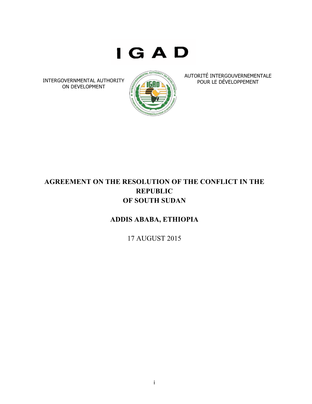 Agreement on the Resolution of the Conflict in the Republic of South Sudan