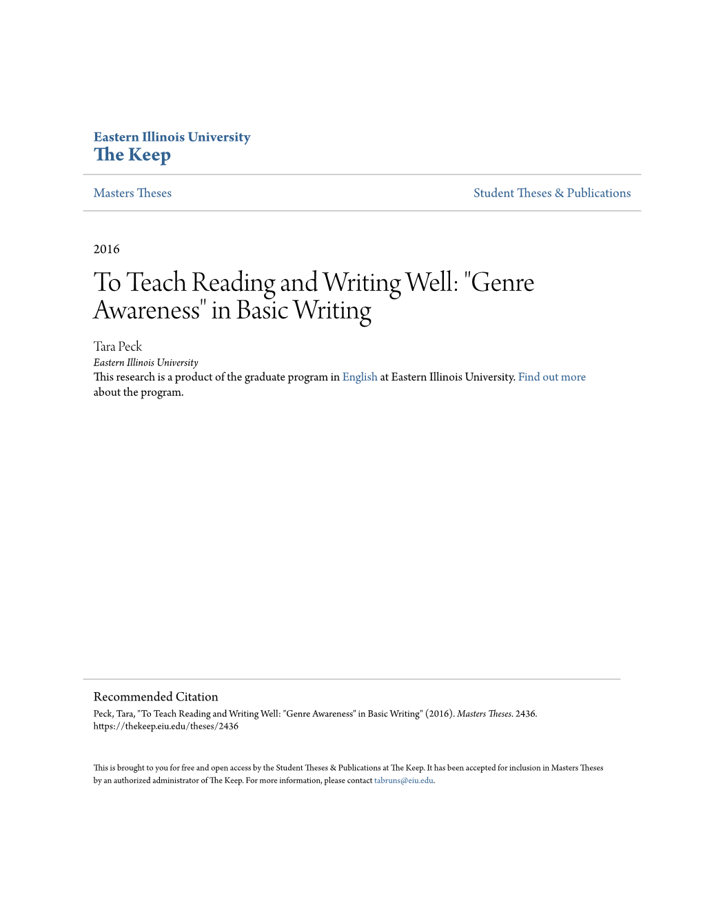 To Teach Reading and Writing Well: 