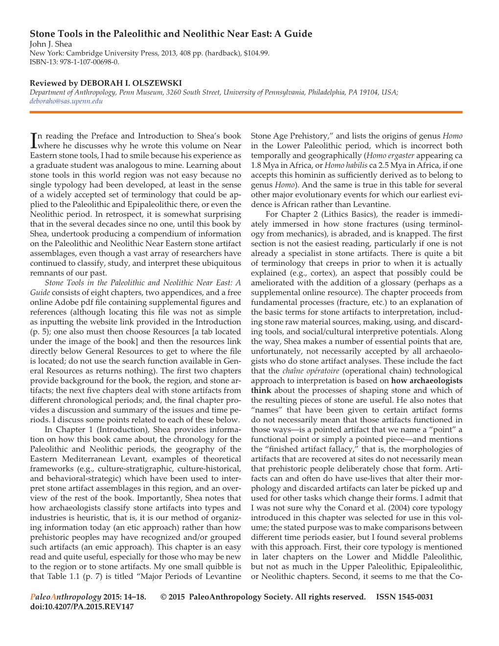 Stone Tools in the Paleolithic and Neolithic Near East: a Guide John J