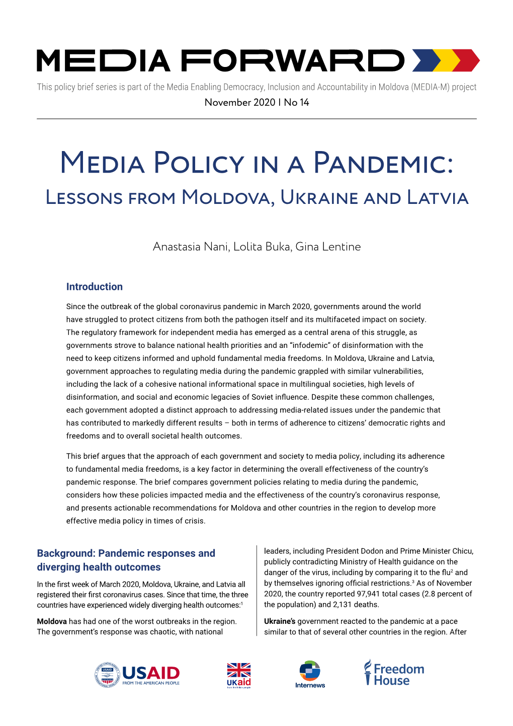 Media Policy in a Pandemic: Lessons from Moldova, Ukraine and Latvia