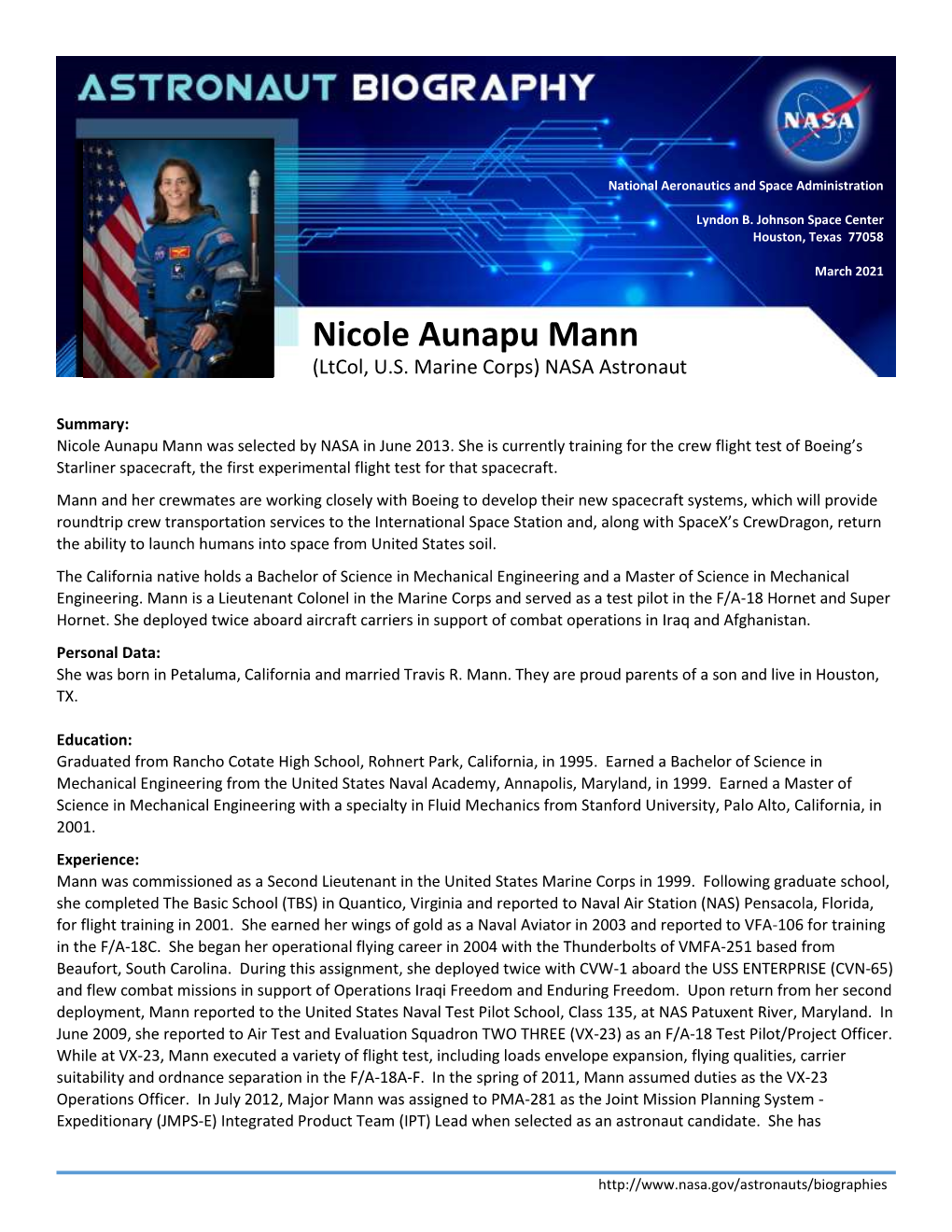 Nicole Aunapu Mann (Ltcol, U.S