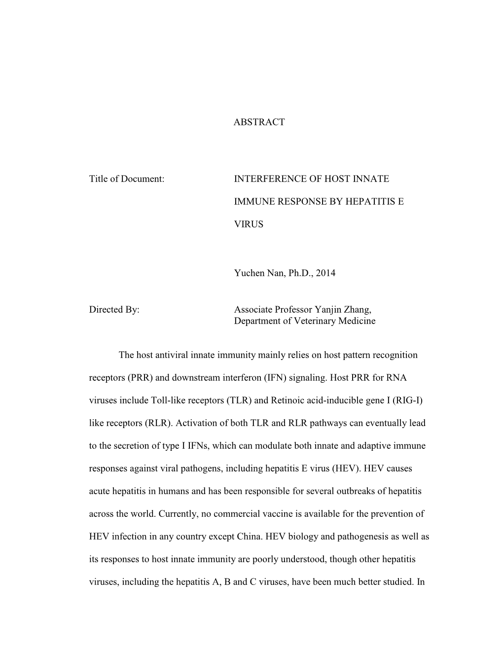 ABSTRACT Title of Document: INTERFERENCE of HOST