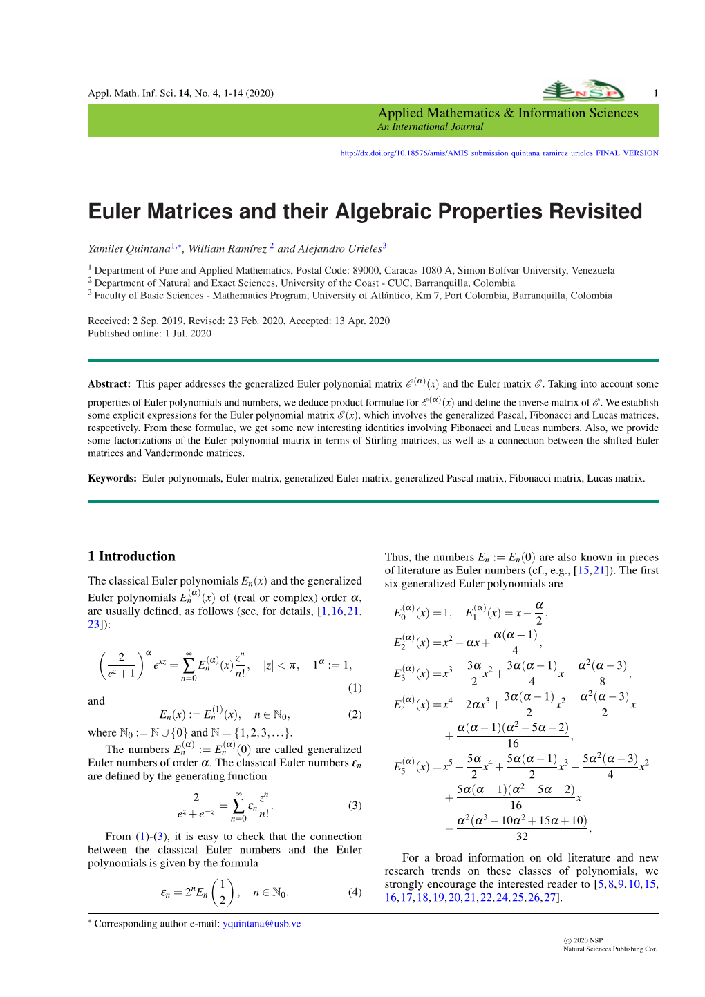 Euler Matrices and Their Algebraic Properties Revisited