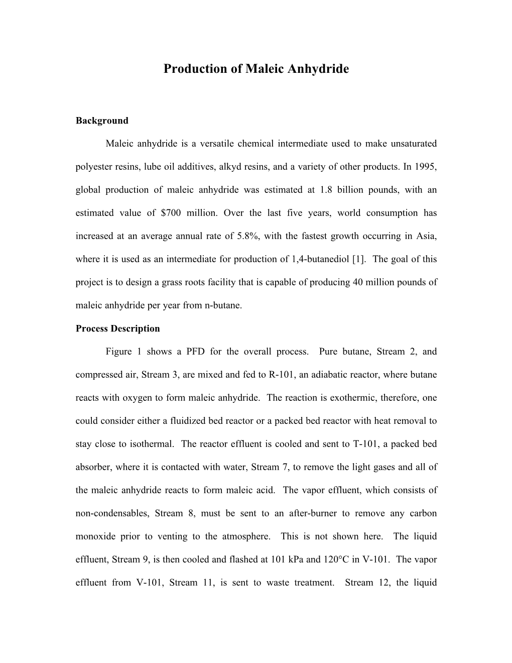 Production of Maleic Anhydride