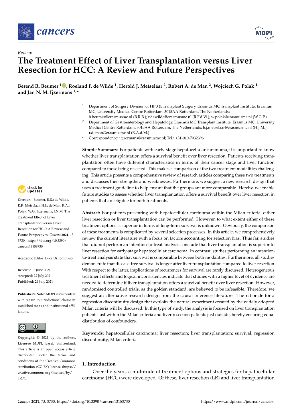 The Treatment Effect of Liver Transplantation Versus Liver Resection for HCC: a Review and Future Perspectives