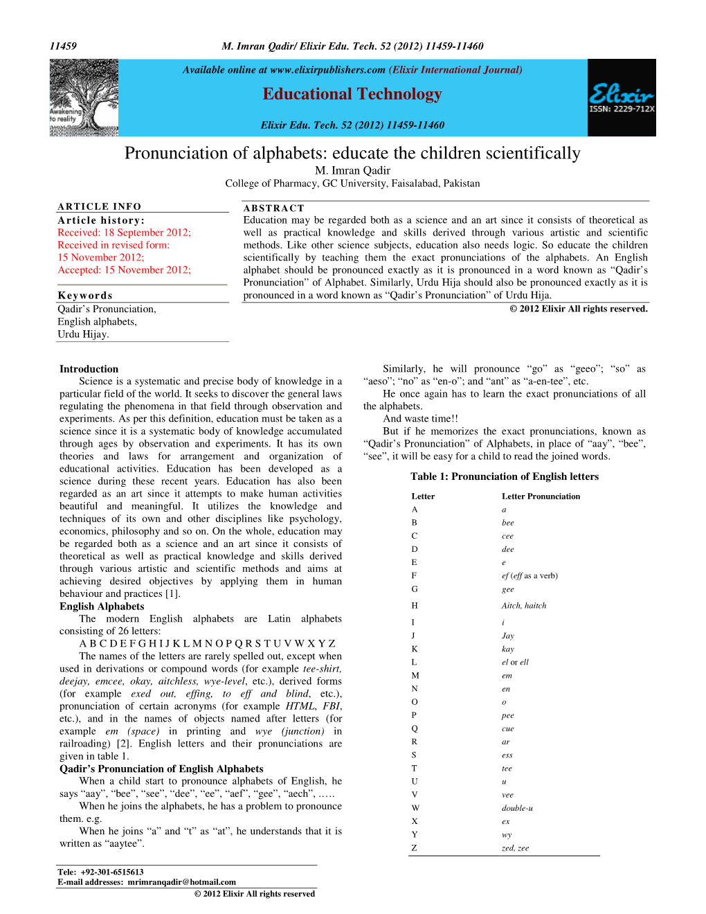 Pronunciation of Alphabets: Educate the Children Scientifically M