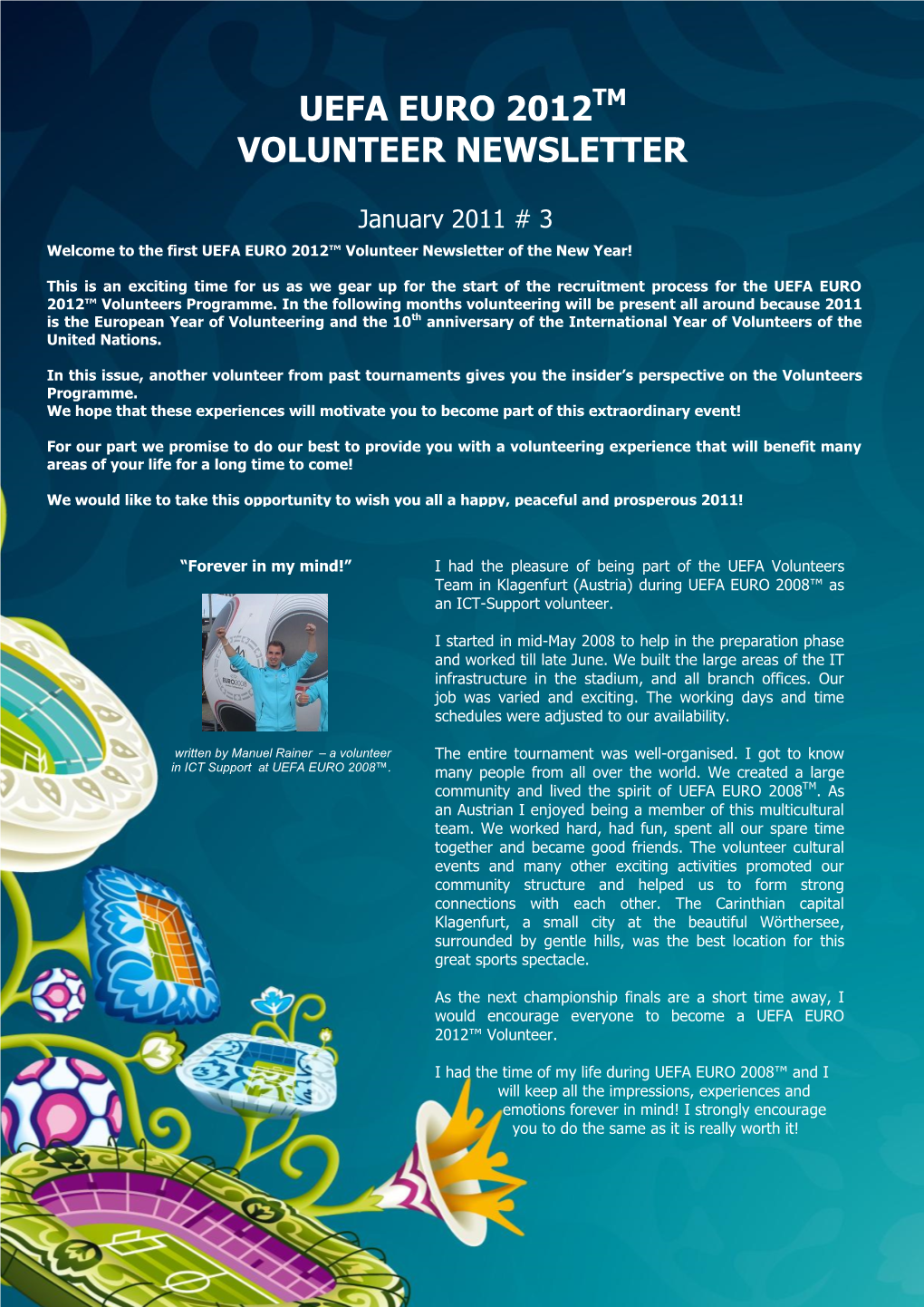 UEFA EURO 2012 Volunteer Newsletter, January 2011, Issue 3