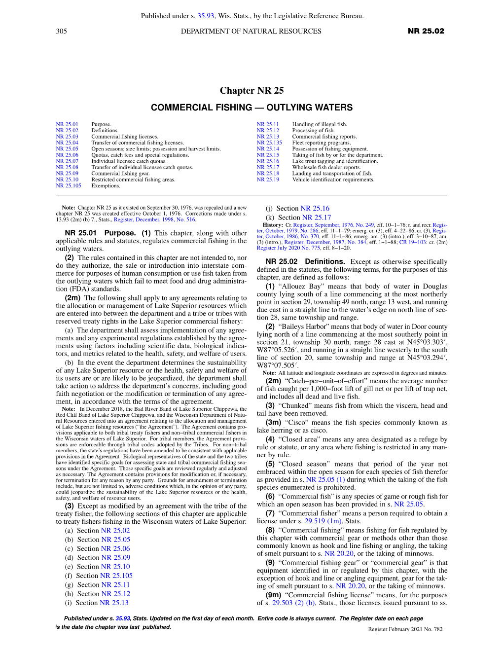 Chapter NR 25 COMMERCIAL FISHING — OUTLYING WATERS