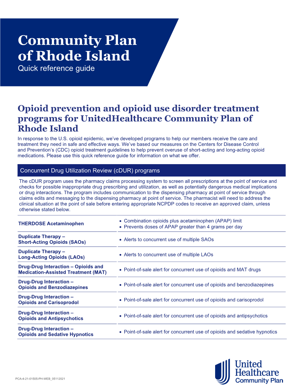 Quick Reference Guide: Opioid Overutilization Prevention And